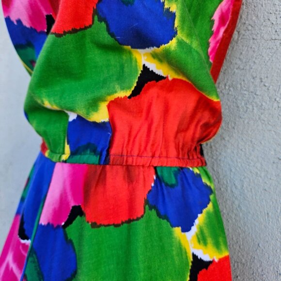 Lanz Originals 80s Bright Floral Sleeveless Fit Flare Midi Dress Size M Pockets - Picture 6 of 9